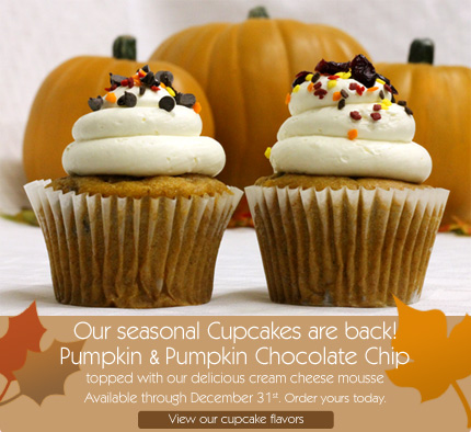  Our seasonal Cupcakes are back! Pumpkin & Pumpkin Chocolate Chip
