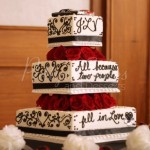 wedding cake script back white red flowers