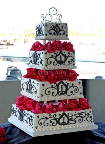 Black and white and red wedding cakes