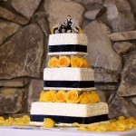 yellow blue wedding cake