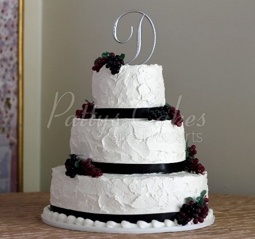 wedding cake textured grapes ribbon black white