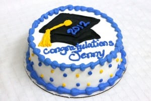 Graduation Cake with Grad Cap, Round, Blue
