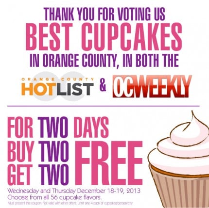 Thank you for voting us BEST CUPCAKES in Orange County, in both the OC Hotlist and OC Weekly 