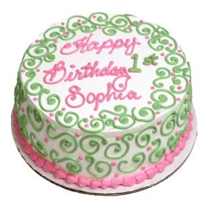 1st birthday cake green pink