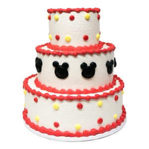 3 tier red yellow black mouse cake