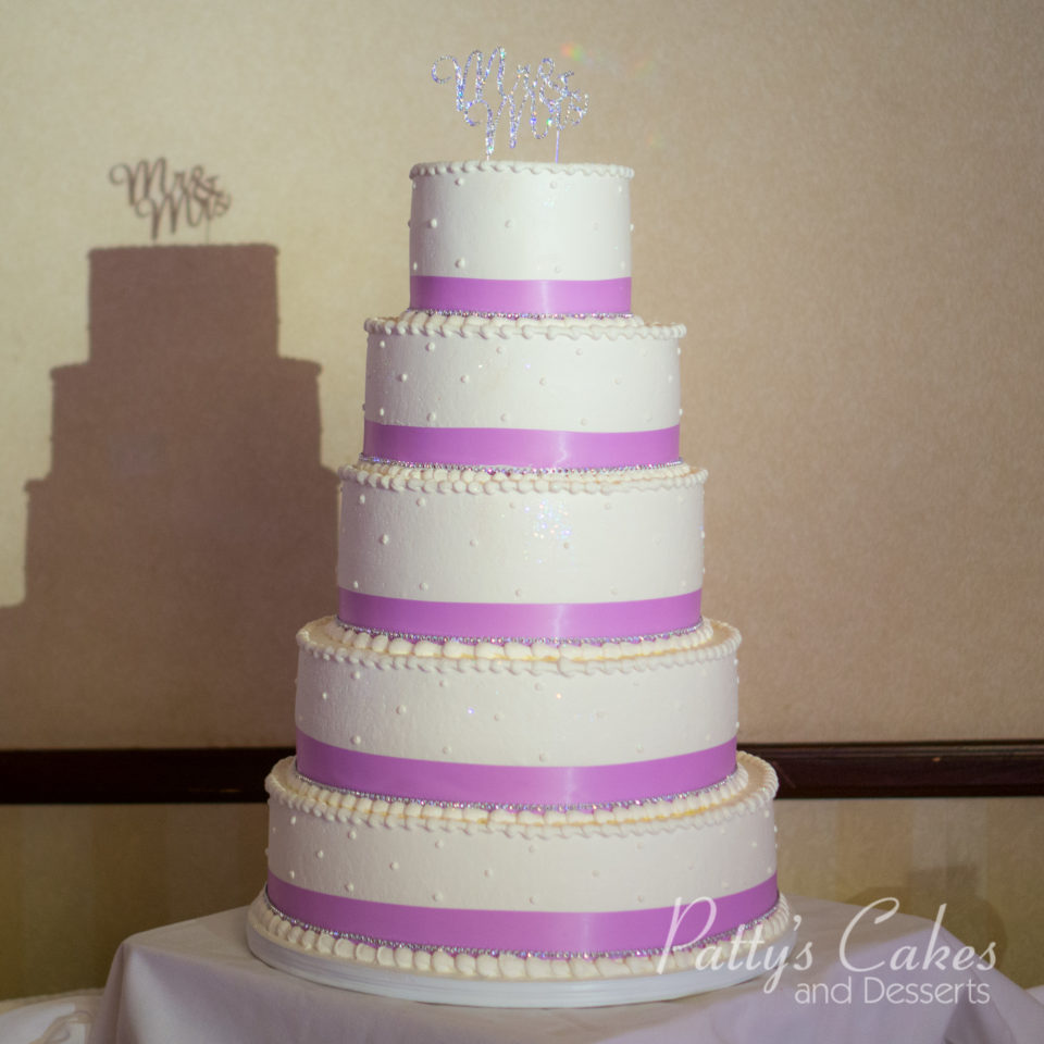 5 tier round puple wedding cake