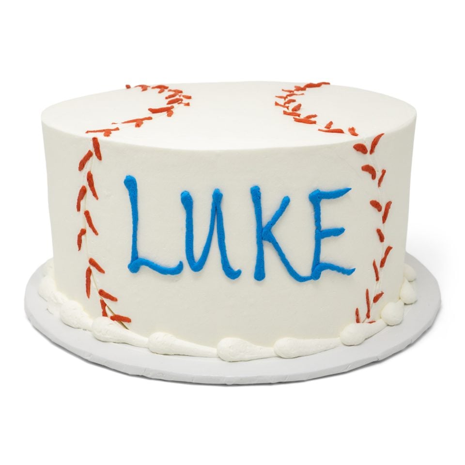 baseball cake white red blue