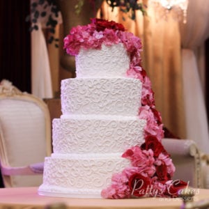 wedding cake cascading flowers