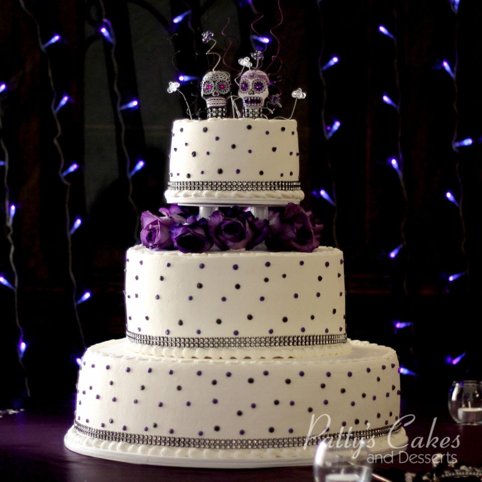wedding cake purple dots day of dead 3 tier