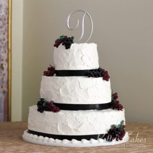 wedding cake textured grapes ribbon black white