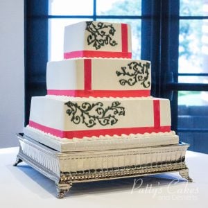 pink ribbon black white wedding cake