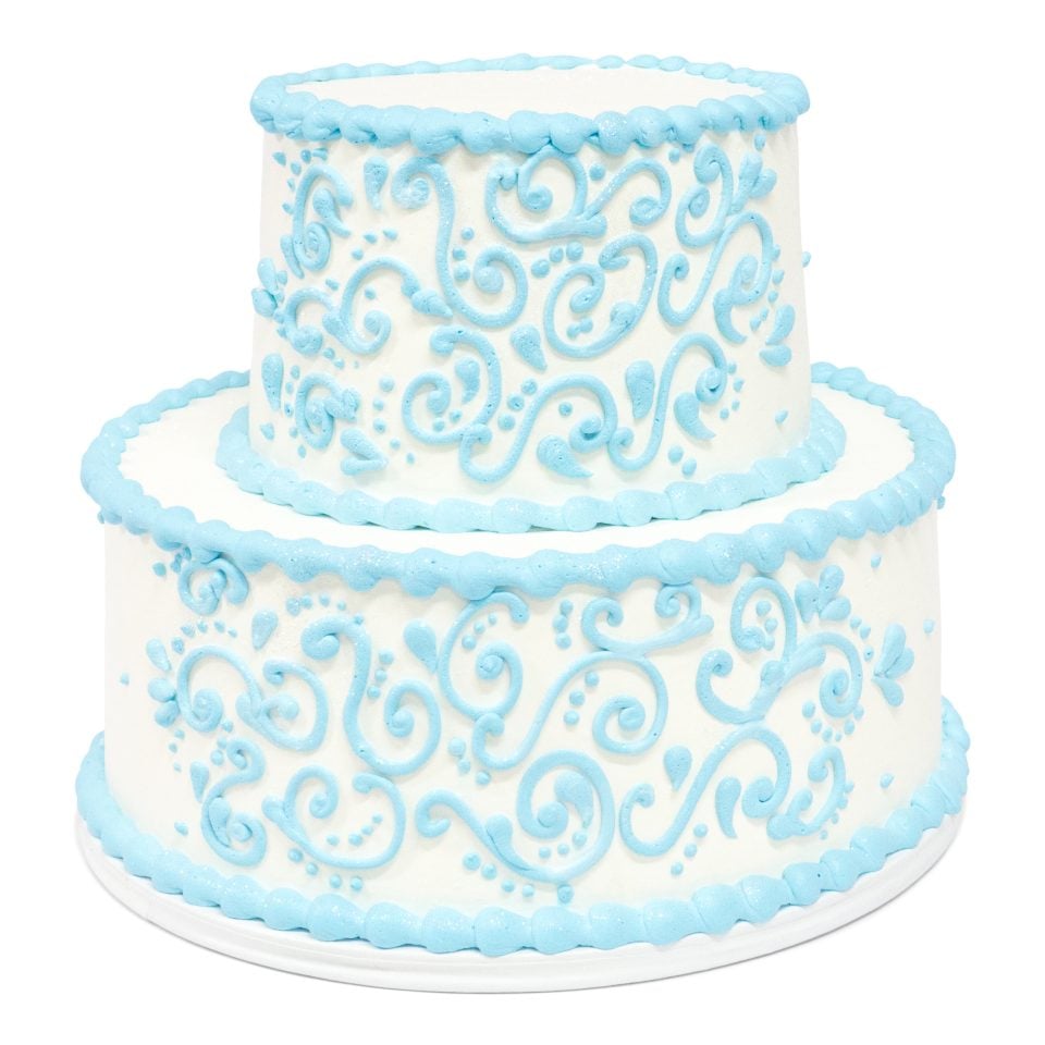 2 tier light blue birthday cake