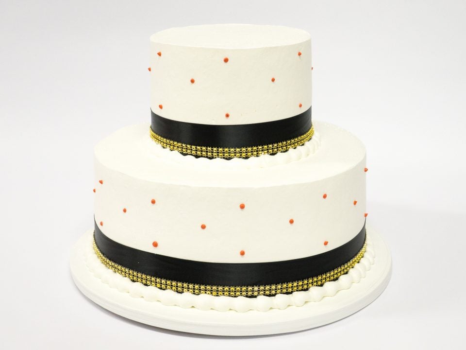 black gold red 2 tier cake