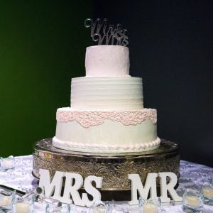 pink and white wedding cake lace textured