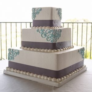 square blue gray wedding cake