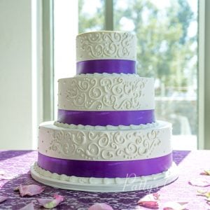 purple white decor wedding cake