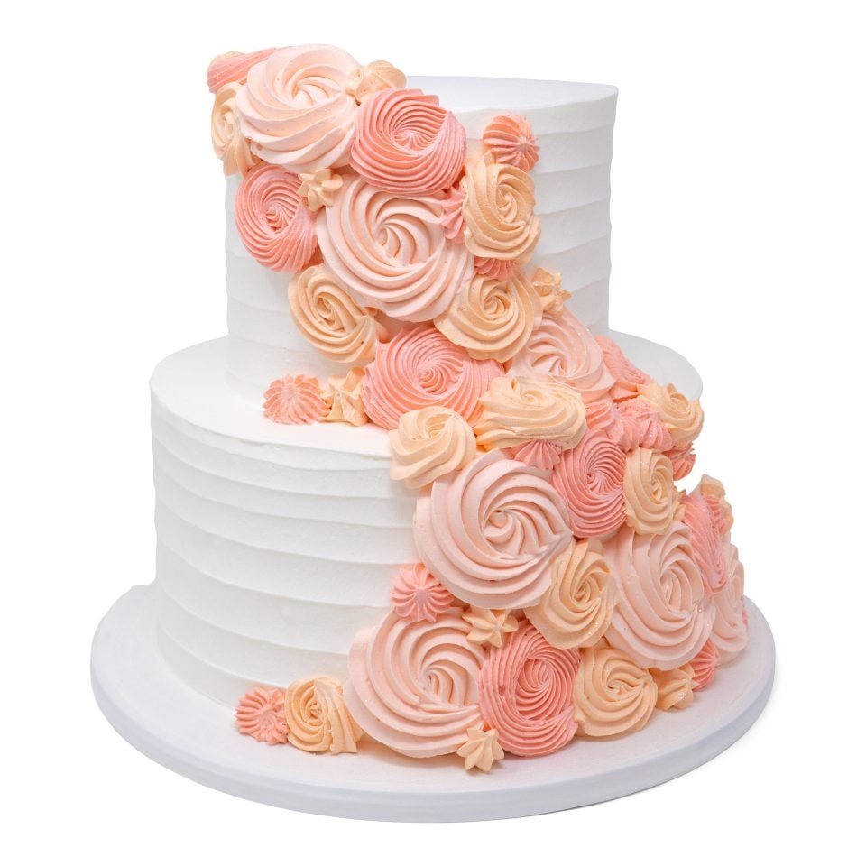 2 tiered cake cascading icing flowers scaled