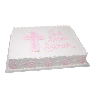 first holy communion sheet cake pink 1