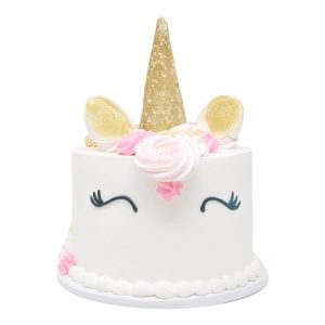 unicorn cake front pink gold white scaled