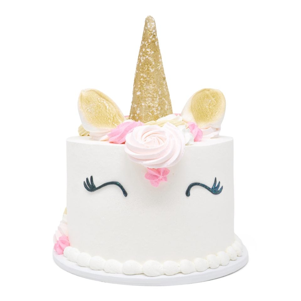 unicorn cake front pink gold white scaled