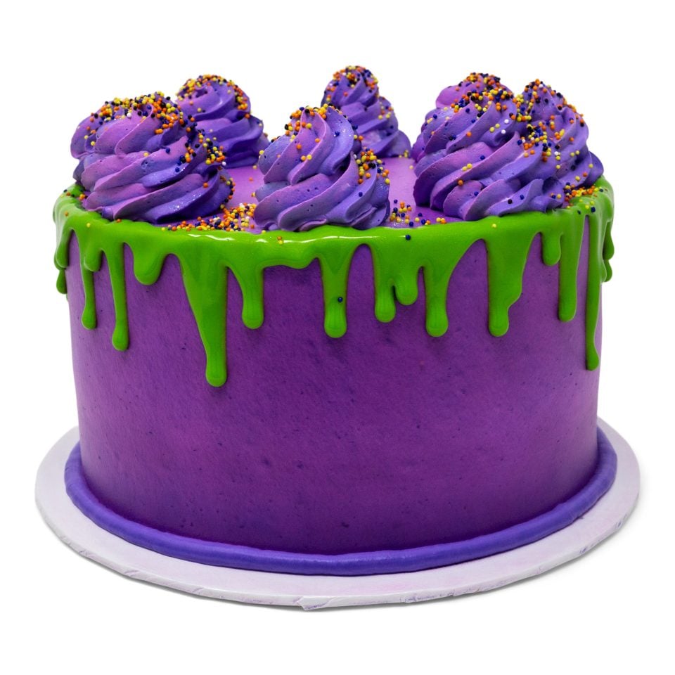 purple cake green drips