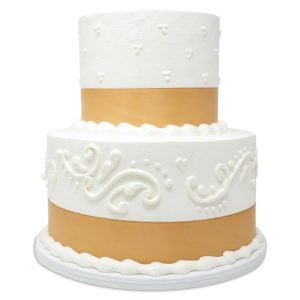 2 tier cake with ribbon
